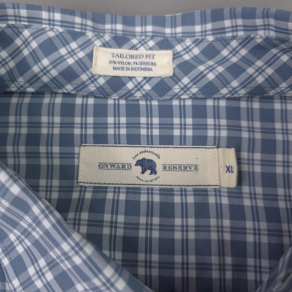 Onward Reserve Shirt Mens XL Blue Plaid Tailored Fit Performance Button Down - Picture 7 of 15